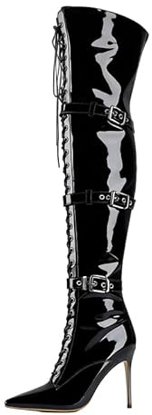 Veelau Meieer Bottes de moto Stiletto pour femme avec lacets et fermeture éclair