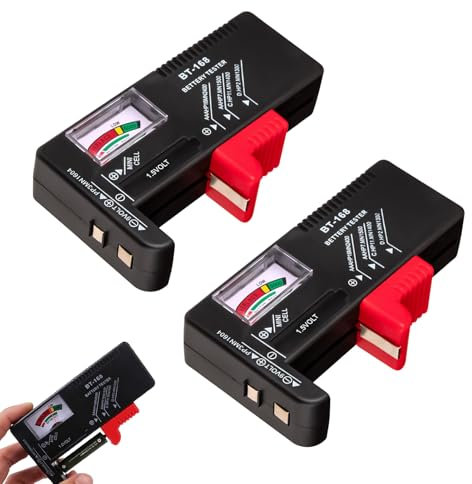 2 tester per batteria, tester per batterie BT-168, tester per batterie AA AAA C D 9 V 1,5 V, compatto e pratico, controllo dello stato della batteria per batterie standard e ricaricabili