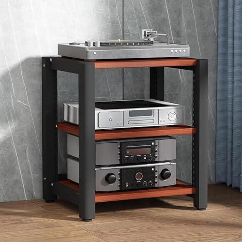 Audio Rack HiFi Regal,2/3/4/5-stufiges Stereo-Rack,TV HiFi Rack Audio Schrank,Plattenspieler Tisch,Medienschrank,Schallplatten Phonoschrank Blu Ray Regal,für Audio(Size:60x50x64cm,Color:Teak)