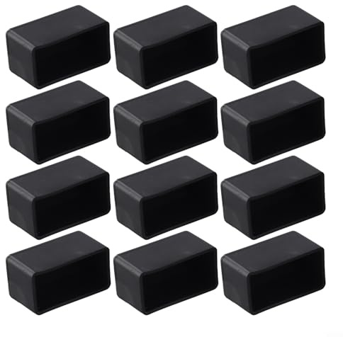 12 Stück Stuhlbein-Gummi-Bodenschoner für Möbelfüße, rutschfest, PVC, rechteckige Abdeckungen für Stühle, Tische, kratzfest, Geräuschreduzierung, schwarz, Heimbüro, Hartholz-Laminat (25 x 50 mm)