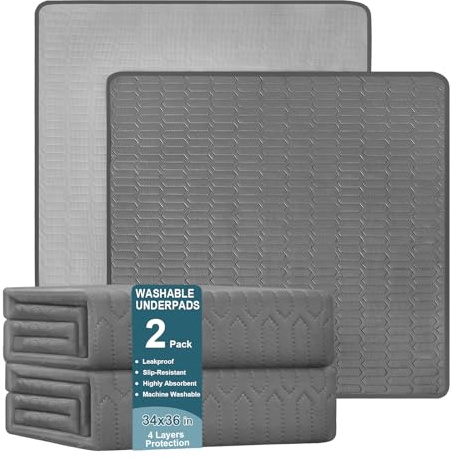 Washable Underpads (34x36 Inch) - Waterproof Reusable Bed Underpads, Heavy Absorbency Incontinence Bed Pads for Adults, Kids, Elderly, and Pets, Leakproof & Non-Slip Mattress Pad for Bedwetting