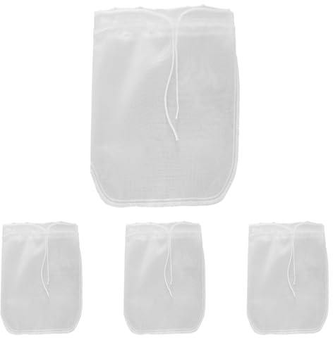 ZSUIQIN 4 Piezas Bolsas de Muselina de Nailon, Bolsas de Te Filtro Te Reutilizables con Nailon, Bolsas de leche para tamizar, para leche de nuez, zumo,elaboración de cerveza casera (11,5 * 19cm)
