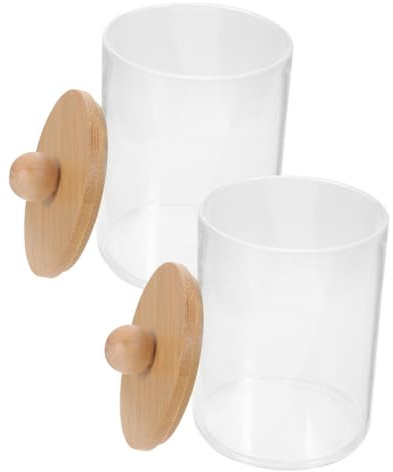 ULTECHNOVO 2 piezas Contenedor para Algodón y Hisopos Transparente con Tapa Sellada de Unidades Organizador Compacto y Resistente para Baño y Cosméticos