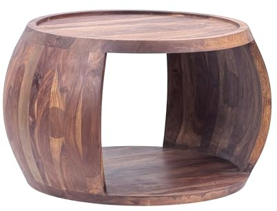 FineBuy Couchtisch Rund 60x50x40 cm Sheesham Massivholz, Ablagefach | Wohnzimmertisch im natürlichen Look, Sofatisch aus Echtholz, handgefertigt, jedes Stück ein Unikat