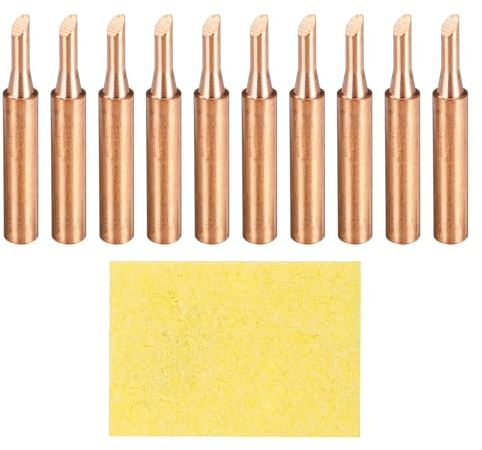 QUARKZMAN 10 Pcs Pointes De Fer À Souder 900M En Cuivre Non Magnétique Avec Éponge De Nettoyage Pour Remplacement De Pointe De Station De Soudure (900M-T-3C)