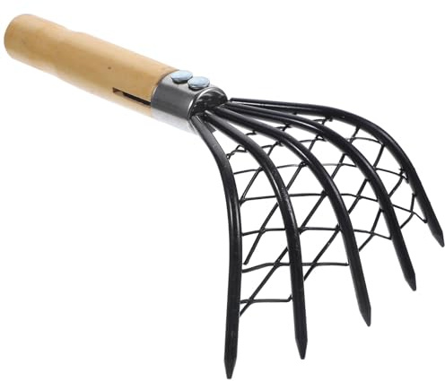SEWACC Rastrello per Vongole in Acciaio Inossidabile con Rete, Manico in Legno Ergonomico, Strumento Compatto per Scavo da Spiaggia e Raccolta Frutti di Mare, Resistente e Facile da