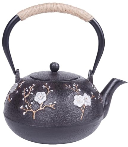 FONDOTIN Tetera Pequeña de Hierro Fundido Tetsubin Infusor de Hojas, Mango Ergonómico, Vajilla para Té Tradicional Japonesa, Tetera para Casa y Salón de Té, Resistente Óxido