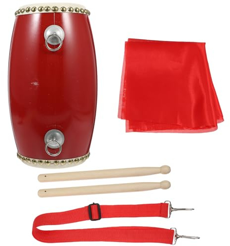 Instrument de Percussion Tambour Chinois Portable 12cm pour Performance | Set Complet Baguette et Bandoulière, Léger en Pvc, Couleur Rouge, pour Fêtes et Spectacle