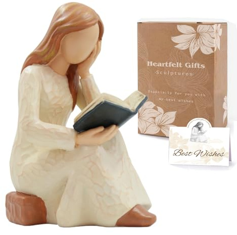 Book Lover Gifts for Women Figurine – Resin Reading Statue for Readers | Librarians, Students & Teachers, Bookshelf Home Decor, Book Accessories, Graduation, Christmas & Valentine’s Day Gift