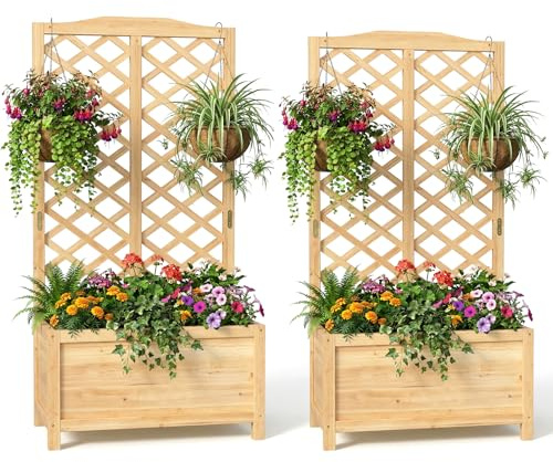 Blumenkasten mit Rankgitter - 76x40x150cm Pflanzkübel für Kletterpflanzen | Pflanzkasten mit Spalier Liner & Entwässerung - Hochbeet Blumenkübel für Garten Balkon