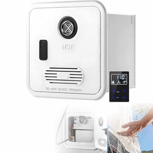 SHENGSHIYU Scaldabagno Gas,Acqua Calda Istantanea,Telecomando Intelligente,Regolazione Temperatura 95-124°F (~35-51°C) Uscita Acqua Interna ed Esterna,Scaldabagno Istantaneo per Camper 6L