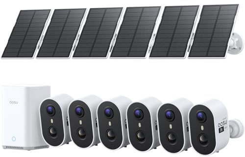 aosu 2K Caméra Surveillance WiFi Extérieure Sans Fil Solaire, Kit 6 Cam + aosuBase 2.0, Sans Abonnement, Stockage Local 32 Go Extensible 1 To, Vision Nocturne Couleur, Détection IA Personnes/Véhicules