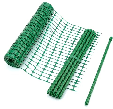 Floordirekt Begrenzungszaun 30m - mobiler Zaun - Set inkl. 20 Zaunpfosten & Kabelbindern - Bauzaunnetz - Garten- & Warnzaun - Chester Grün