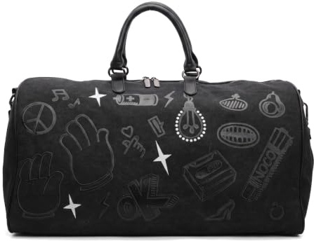 Naapesi Bolsa Deportiva 40L Bolsa de Viaje Weekender con Compartimento Impermeable, Bolsas Gimnasio Mujer Hombre Teen, Bolsas Fitness Graffiti para Entrenamiento Natación Viaje, Negro (53x28x26cm)