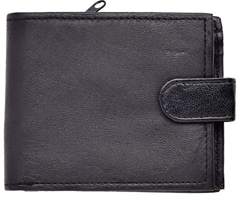 Mens Soft Black Leather Wallet Notecase with Note Section and Zip Compartment at back of Wallet