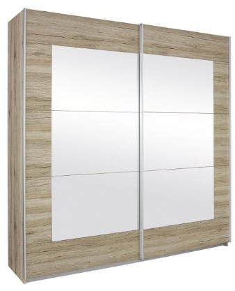 Rauch Ap416. 5112 Armoire à Portes Coulissantes Alegro, 2 Portes, 226 X 210 X 62 Cm, Dépôt Miroir, Avant/Corps : Imprimé Décoratif Chêne Clair Sanremo