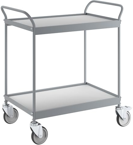 kaiserkraft | Servierwagen | Ladefläche 785 x 545 mm | Tragfähigkeit 150 kg | 2 Etagen | 4 Lenkrollen | Davon 2 mit Doppelstopp