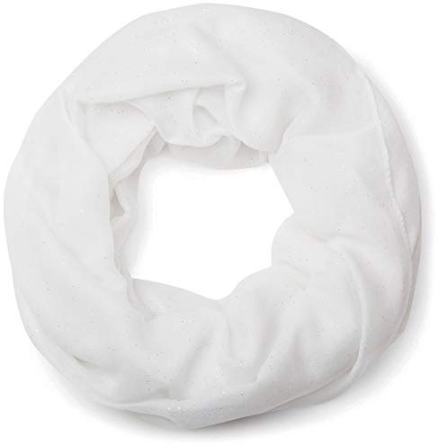 styleBREAKER Damen Loop Schal mit Glitzer-Effekt | Einfarbiger Schlauchschal aus weicher Viskose | Leicht & Elegant | 87 x 93 cm, Farbe:Weiß