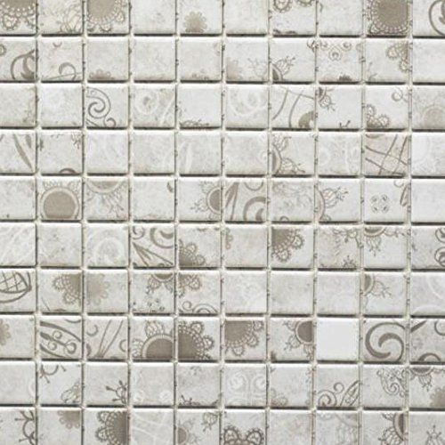 piastrella mosaico retrò vintage in ceramica beige grigia per pavimento, parete, bagno, cucina, specchio, inserto vasca