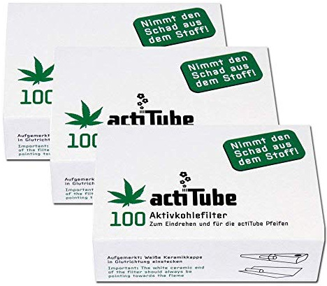 300 ActiTube Aktivkohlefilter 3 x 100er Box Display 9mm Eindrehfilter Pfeife in Acti Tube Tune Filter Tips Filtertips Aktivkohle
