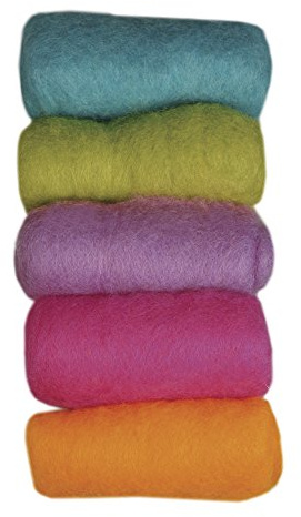Rayher Hobby 53657000 Reine Schurwolle, Vlies, 5 Farben à 20 g, Sommermix, easy going, Gold