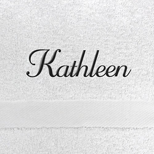 Saunahandtuch mit Namen Kathleen bestickt, 100x180 cm, weiß, extra flauschige 550 g/qm Baumwolle (100%), Badetuch mit Namen besticken, Saunatuch mit Bestickung