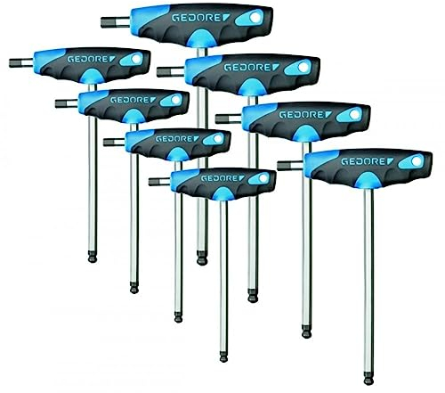 GEDORE Winkelschraubendreher-Satz 8-teilig, für Innensechskant-Schrauben, 2K-T-Griff und Kugelkopf, SW 2-10 mm, DT 2142-008