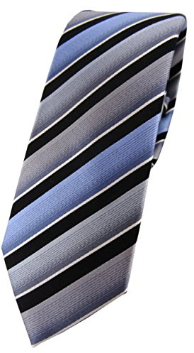 TigerTie schmale Designer Seidenkrawatte in grau blau schwarz silber gestreift - Krawatte 100% Seide
