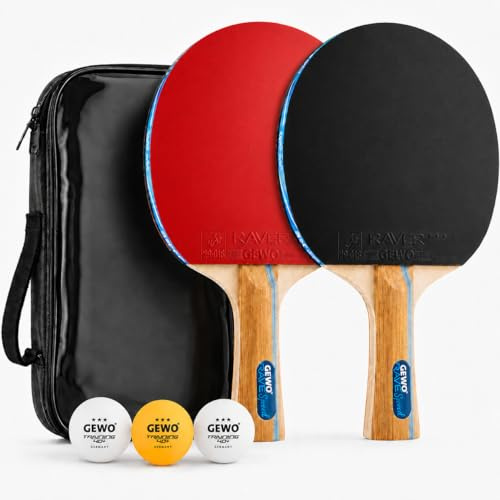 GEWO Rave Speed bordtennisracket set – kontrollerat bordtennisracket för nybörjare med 3 bollar – komplett racket med ITT-beläggning, hög kontroll och hastighet, konkav, 2 mm tjock svamp