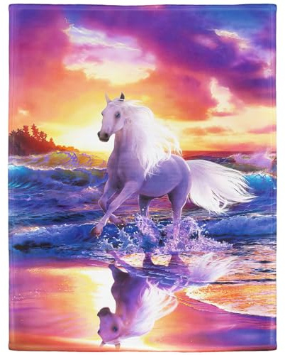 YISUMEI Decke 125x150 cm Kuscheldecken Sanft Flanell Weich Fleecedecke Bettüberwurf Laufendes Pferd bunt