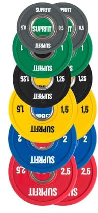 Suprfit Mini PU Bumper Plates Komplett Set - gummierte Hantelscheiben für Techniktraining mit der Hantelstange, Gewicht: 17,5 kg (zwei Scheiben von jedem Gewicht), Stahlring mit 50 mm Durchmesser