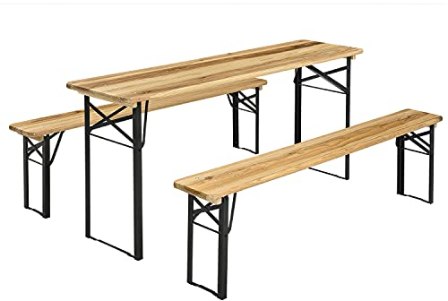 Juskys Bierzeltgarnitur Bichl 3-teilig & klappbar 170x46x77 cm - Gartenmöbel Set Biertisch & 2 Bierbänke - Festzeltgarnitur Holz Camping Garnitur