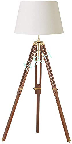 Nautical Replica Hub Lampadaire trépied moderne en bois marron et laiton antique (sans abat-jour)