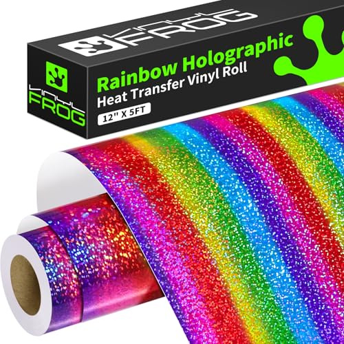 VINYL FROG Holografisches Wärmetransfer-Vinyl, 30,5 cm x 1,5 m, Regenbogenfarben, Gemustert, Zum Aufbügeln, HTV für DIY-Kleidung und Andere Stoffe