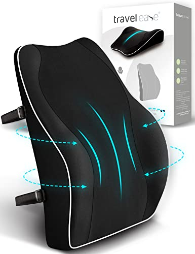 Travel Ease Ergonomic Lumbar Support Cushion, Memory Foam Back Support Cushion for Office Chairs with Skin-friendly Cover for Comfort (Black)