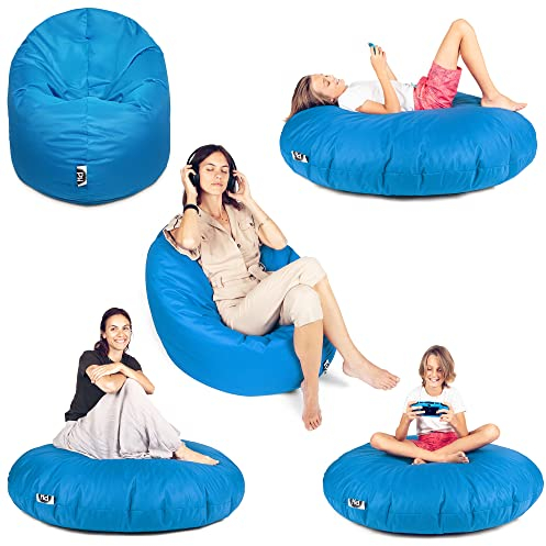 PATCH HOME Sitzsack 2 in 1 Sitzkissen Bodenkissen für Erwachsene & Kinder - Gaming mit Füllung Kissen Sessel BeanBag (Ø 145cm, Königsblau)