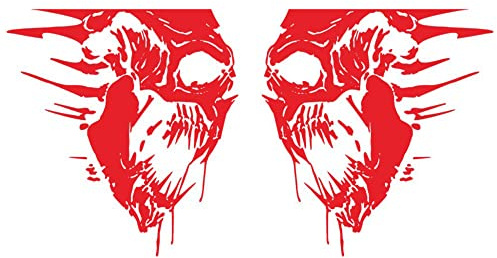 Horror Schädel Auto Deko Aufkleber, Auto Seite Karosserie Vinyl Aufkleber Terroristen-Schädel Heckklappen-Bettaufkleber Totenkopf Skelett Skull Aufkleber kompatibel mit DodgeRamRaptorToyotaHilux,Rot