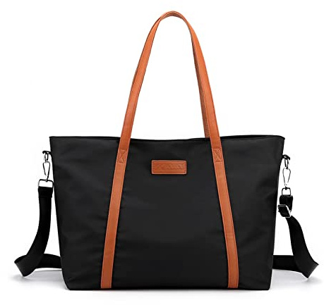 PORRASSO bärbar dator tygväska kvinnor portfölj handväska avslappnad axelväska crossbody-väska passar 15,6 tums bärbar dator för arbete affärer resa skola, Svart, Large
