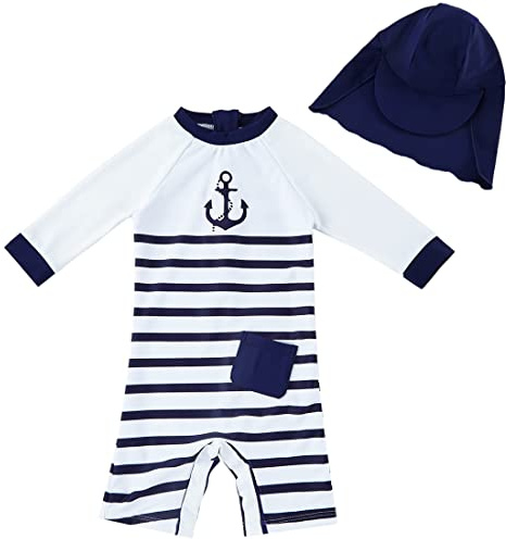 upandfast Baby Badeanzug mit Sonnenhut UPF 50+ Badebekleidung für Baby | schnelltrocknendes, angenehmes material,einteiliger bademode,langärmeliger rash guard