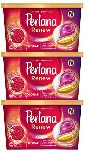3 x Perlana Renew Colorati All in 1 Caps Detergente en Cápsulas para Lavadora - 3 Paquetes de 18 Cápsulas
