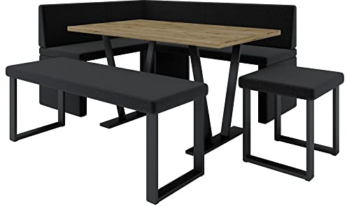 Eckbank Akiko Metal mit Tisch und Bänken - Eckbankgruppe für Ihrem Esszimmer, Küche modern, Sitzecke, Essecke. Perfekt für Küche, Büro und Rezeption. Solide Verarbeitung (INARI 100, 168x128 Links)