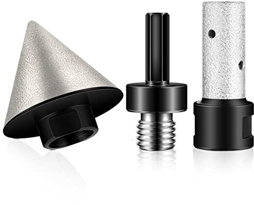 Lothee 3 Pcs Diamond Beveling Chamfer Bits with 5/8-11 Thread Adapter 3/5 Diamond Finger Milling Bits for Tile Marble Glass Existing Hole Enlarging Shaping Trimming(2 Inch,Black)