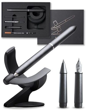 novium Hoverpen Future - Schwebende Füllfeder & Rollerball, Deep Black | Modularer Stift (2-in-1) mit magnetischer Schwebetechnik, Raumfahrt-Design, Schmidt-Nachfüllminen, Premium-Geschenkidee
