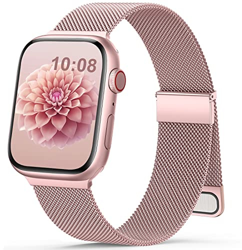 Ersatzarmband für Apple Watch Armband 40mm 41mm 42mm 44mm 38mm 45mm 46mm 49 | Einstellbar Magnetisch Metall Edelstahl Armbänder für iWatch SE Ultra Series 11 10 9 8 7 6 5 4 3 2 1 Damen Herren, RoséRosa