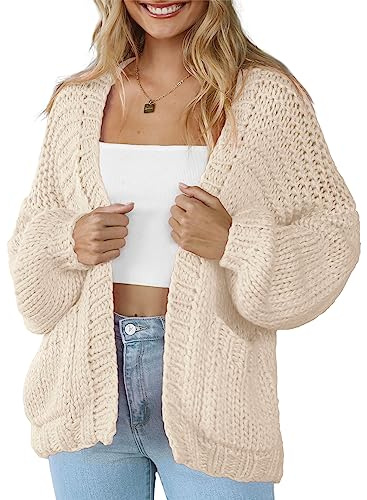 Women's Cardigan Long Sleeve Chunky Knit Casual Pocketed Lightweight Open Front Sweater Cardigans Apricot