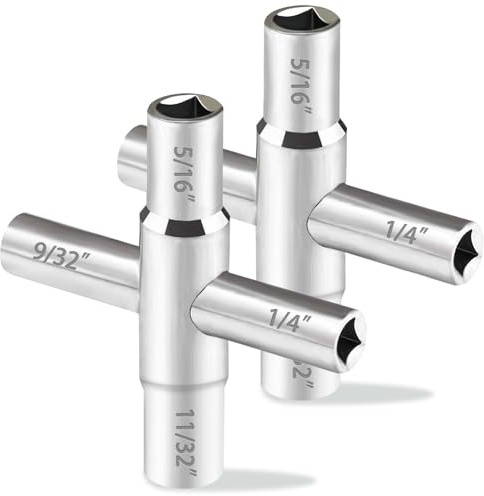 Comfylichi 2pcs 4 Way Sillcock Key Set 1/4, 9/32, 5/16, 11/32 Steel Sillcock Water Key hose bib key for Valve Faucet Cabinet Opening Key and Spigots