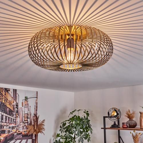 HOFSTEIN Deckenleuchte Oravi, Deckenlampe aus Metall in Messing-Antik, Leuchte im Industrial/Retro/Vintage-Design, Lichteffekt durch Gitter-Optik, Ø 40,5 cm, E27, Wohnzimmer, Esszimmer, Schlafzimmer