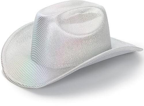 HinyBoeh Silver rymd holografisk cowboyhatt för kvinnor – Glitter-western cowboyhatt för strandfest musikfestivaler, SILVER, M