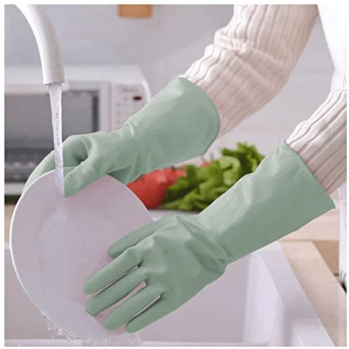 DUnLap Cleaning Gloves 1Pair Cleaning Gloves Kitchen Waterproof Dishwashing Glove Durable Rubber Dish Washing for Household Chores Cleaning Scrubber Eco Friendly Cleaning Gloves(Green,S)