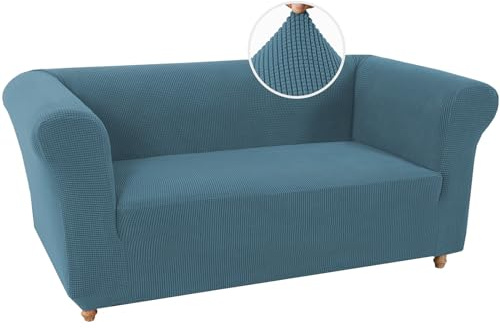 Sofabezüge Stretch Couchbezüge Anti-Rutsch Sofa Schonbezug mit Armlehne Spandex Jacquard Sofa Überwürfe rutschfest Sofa Überzug Waschbare Sofabezug für Haustiere (2-Sitzer,Staubiges Blau)